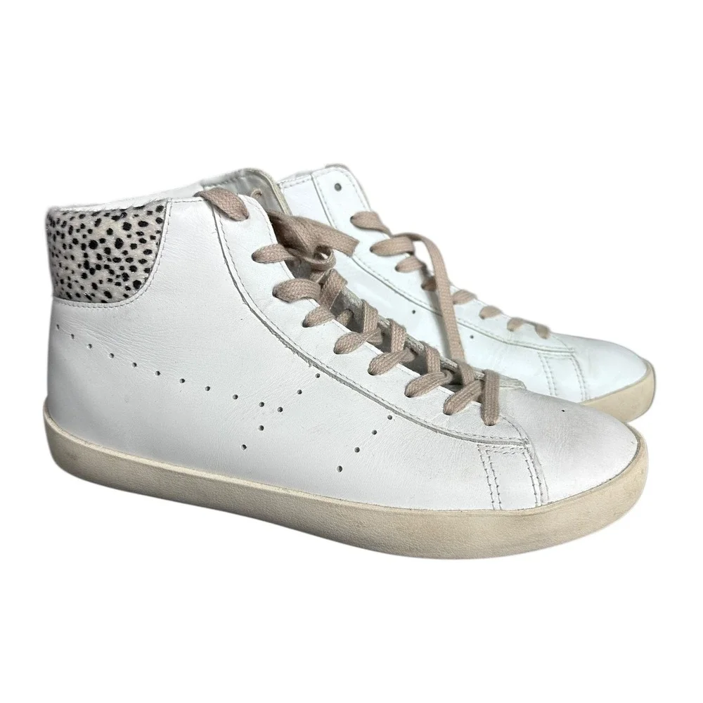 Gola Nova High Safari High-Top Leather Sneakers Women's 7 Spotted‎ White Neutral